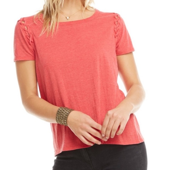 Chaser Shoulder Lace Red Burnout T-shirt - Picture 1 of 6